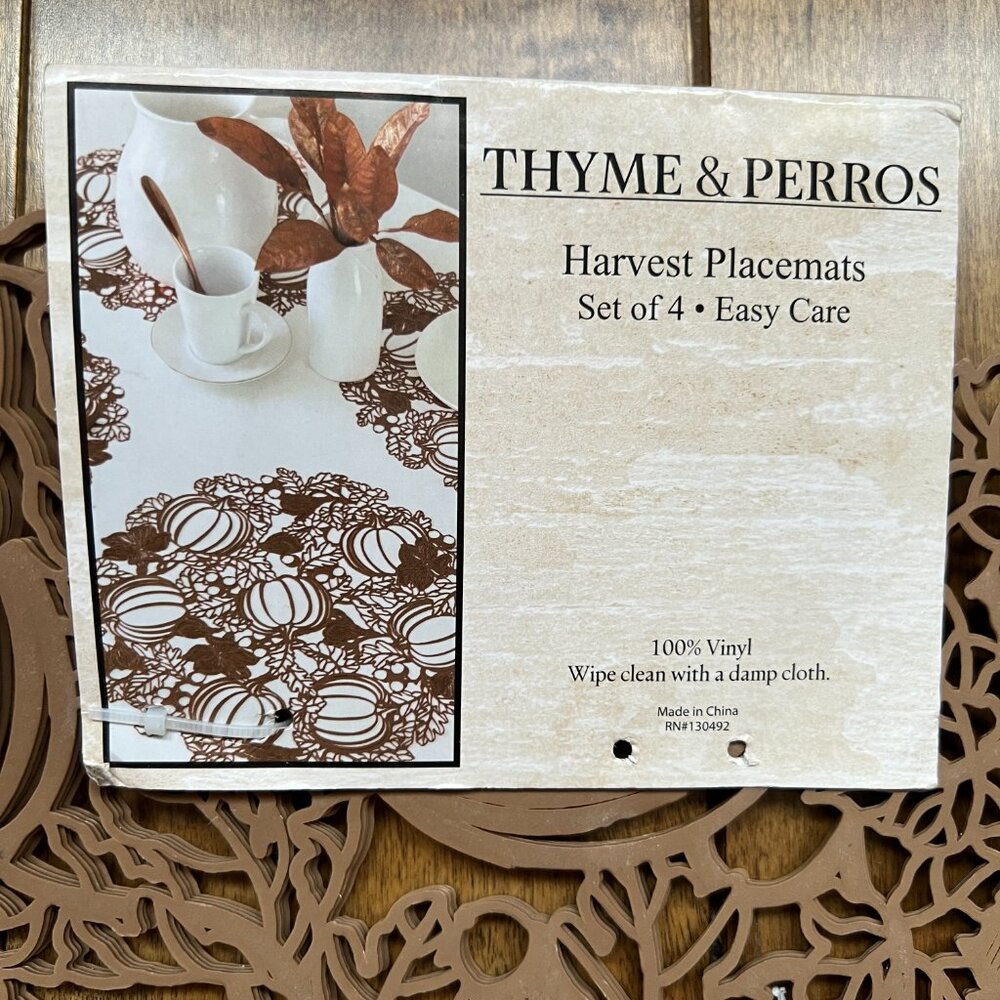 Share Thyme & Perros Set of 4 Brown Pumpkin Harvest Placemats, 16.1in x 16in - N - Picture 5 of 5